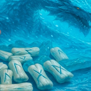 24ct Frost Dragon Finger Bone Casting Runes Set, Ice & Snow Futhark Runes - Dungeons and Dragon Themed - John Byerly