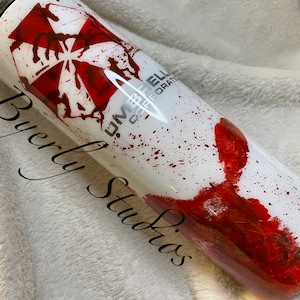 Umbrella Zombie Tumbler, Hand painted with Blood Drip