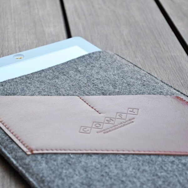 Samsung Galaxy Note 10.1 Sleeve / Samsung Galaxy Case / Samsung Galaxy Pouch : Dark Grey Wool Felt Leather Pocket