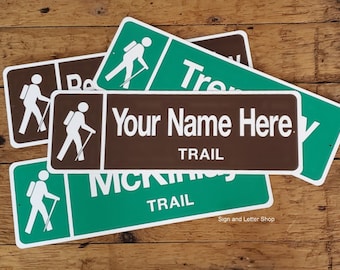 Letrero personalizado con nombre para sendero de senderismo, de aluminio, para exteriores, regalo decorativo para excursionistas