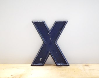 Adler Silhouette movie theatre marquee letter X cast aluminum 10" blue architectural salvage letter