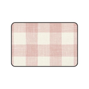 Blush Buffalo Plaid Desk Mat | Rustic Gingham Neoprene Workspace Pad