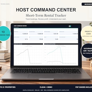 Host Command Center Excel Spreadsheet: Rental Bookings, Expenses, Profit and Cash Dashboard