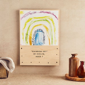 Personalised Child&#39;s Drawing Wooden Wall Print | Wood Gallery Wall Printed with Kid&#39;s Artwork | Alternative Display for Children&#39;s Paintings