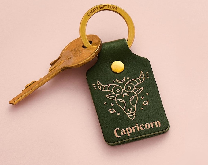 Personalized Zodiac Star Sign Leather Keychain *US TARIFFS COVERED*