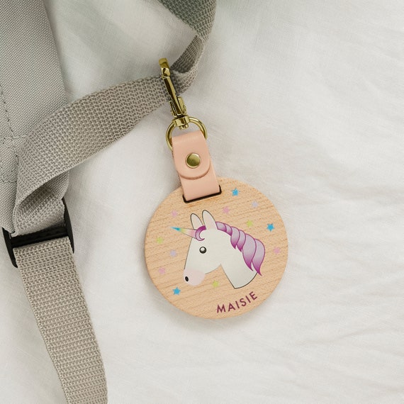 Étiquette de sac d'école en bois personnalisée Licorne Porte-nom