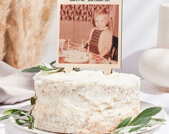 Personalisierter Cake Topper mit Foto für Geburtstagsfeiern / Foto Cake Topper Holz / EU Handgemachtes Namensschild / Babyfotos