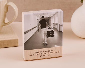 Bloc photo personnalisé Nouveau papa | Cadeau personnalisé de fête des pères pour un nouveau papa | Nouveau souvenir photo de bébé | Bloc photo en bois + message