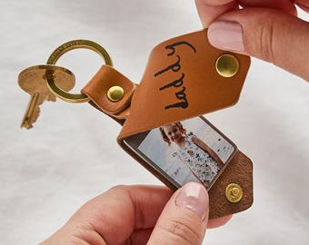 Personalised Leather Photo Keyring with Child’s Handwriting | Father's Day Gift from Kids