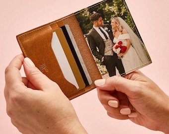 Personalised Leather Photo Card Holder for Him | Men&#39;s Leather Card Holder Printed with Photograph | Luxury Father&#39;s Day Gift for Dad