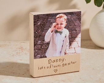 Personalised Photo Block with Engraved Child’s Handwriting | Father's Day Gift from Kids