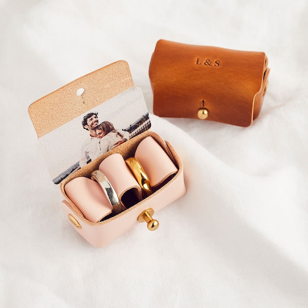 Personalised Leather Wedding Ring Pouch with Photo | Alternative Ring Box for Ceremony | Personalised Wedding Ring Holder for Ring Bearer