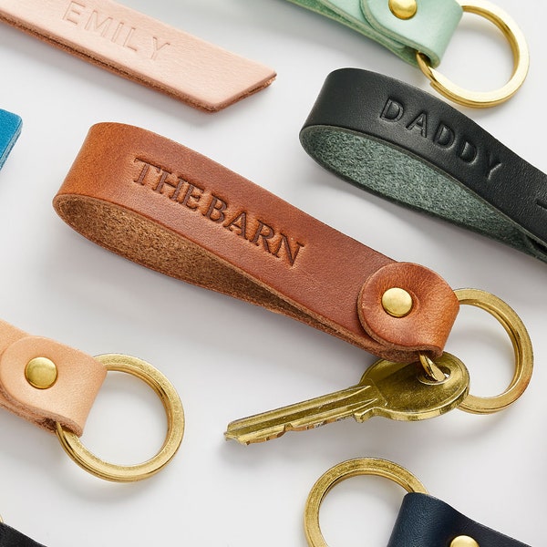 Personalised Leather Debossed Name Keyring Keychain *US TARIFFS COVERED*
