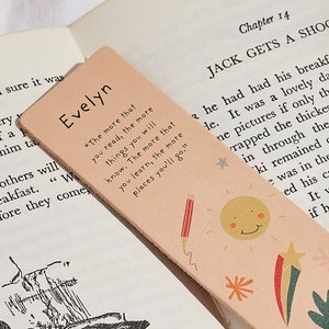 Personalised Leather Bookmark for Kids Bookmark with Child's Name Personalised Stocking Filler Learning to Read Gift Idea for Children image 2