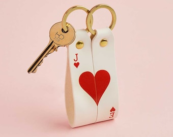 Personalised Ace of Hearts Couples Keyring Set | Valentine’s Day / Anniversary / Wedding Two Part Gift for Him + Her – Playing Card Keyrings
