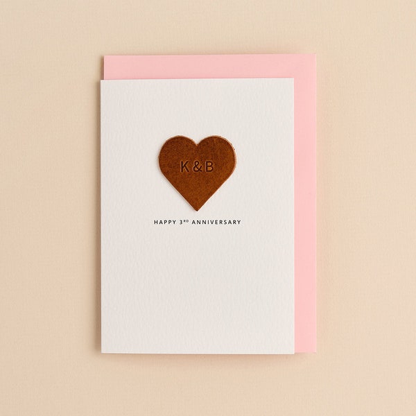 Personalized 3rd Anniversary Leather Heart Card *US TARIFFS COVERED*