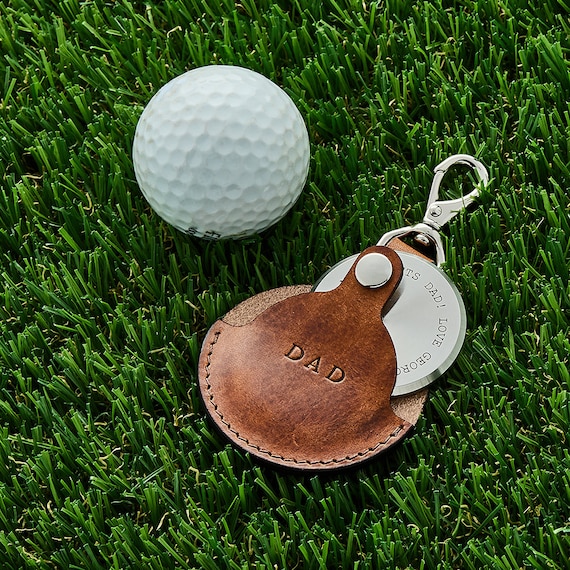 Personalised Golf Ball Marker With Leather Case Keyring