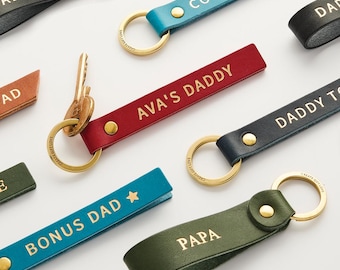 Personalized New Dad Leather Keychain - First Father's Day Keyring