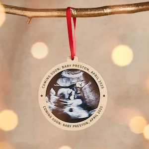 Personalised Baby Scan Christmas Bauble | Bump&#39;s First Christmas Ornament | Pregnancy Announcement Christmas Decoration with Ultrasound