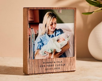 Personalised New Mummy Baby Wood + Acrylic Photo Block *US TARIFFS COVERED*