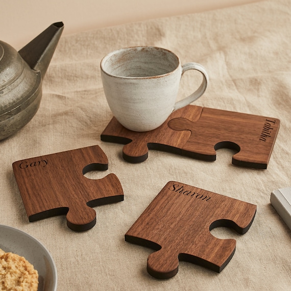 Personalised Wood Set of Four Coasters. Personalized Four Piece Jigsaw Coaster  Set. Solid Walnut Wood. Birthday / Housewarming Gift. -  Canada