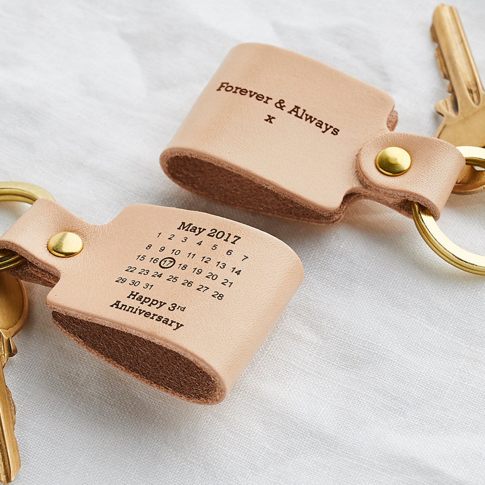 Personalised Calendar Date Keychain Natural Leather Engraved Etsy