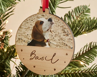 Personalised Wooden Photo Christmas Bauble Pets - Tree Ornament with Pet Photo - Holiday Gift for Animal Lovers - Pet Memorial Decoration