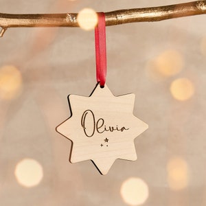 Personalised Wooden Star Name Christmas Bauble | Star Decoration with Engraved Name | Personalized Name Ornament for the Christmas Tree