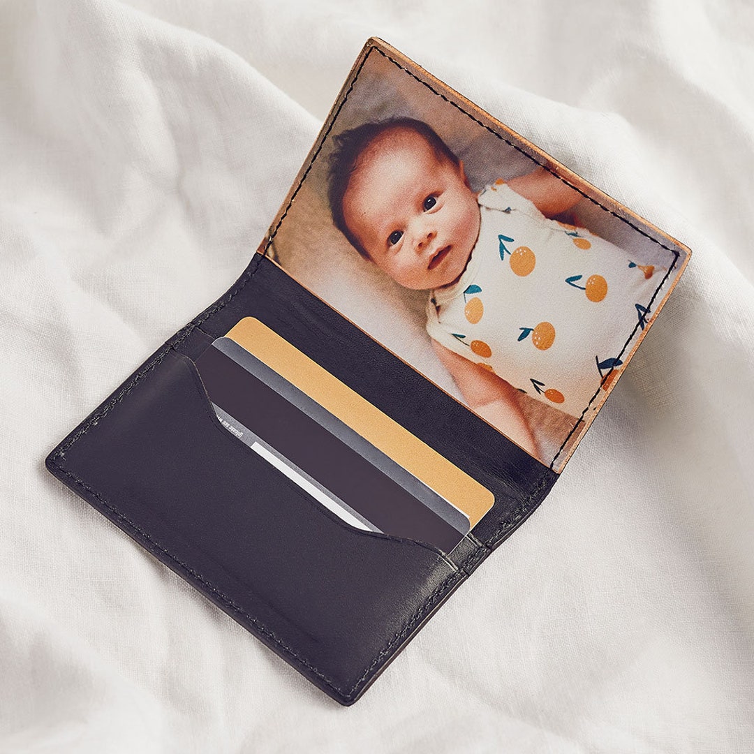 Personalised Leather Photo Card Holder for Him Men's Leather Card