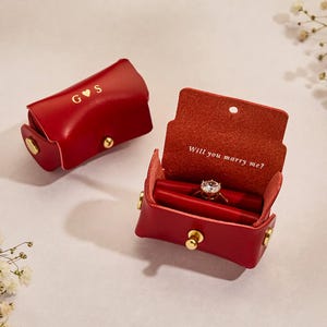Personalised Leather Engagement Ring Pouch | Alternative Engagement Ring Box for Proposal | 'Will You Marry Me' Ring Pouch | Red Ring Box