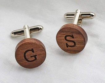 Round Wooden Engraved Cufflinks - Custom Groomsman Proposal Cuff Links