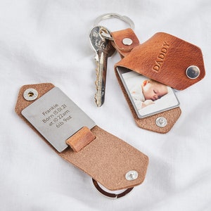 Personalised Leather Case Photo Keyring with Engraved Message Text Father's Day Gift for Dad Grandad Personalized Photo Keychain Gift image 4