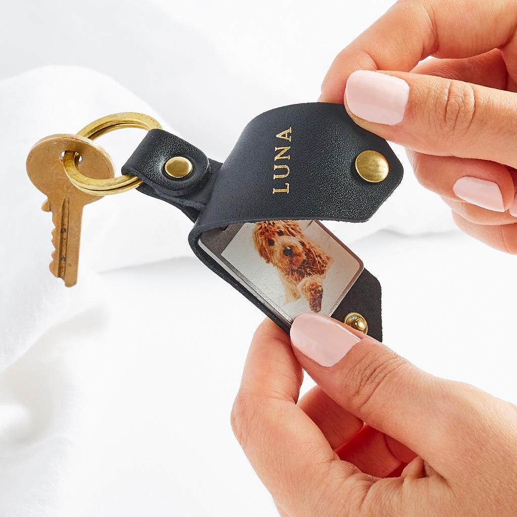Personalised Pet Photo Keyring With Leather Case Leather Photo