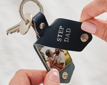 Personalized Step Dad Photo Keychain - Gift for Father's Day