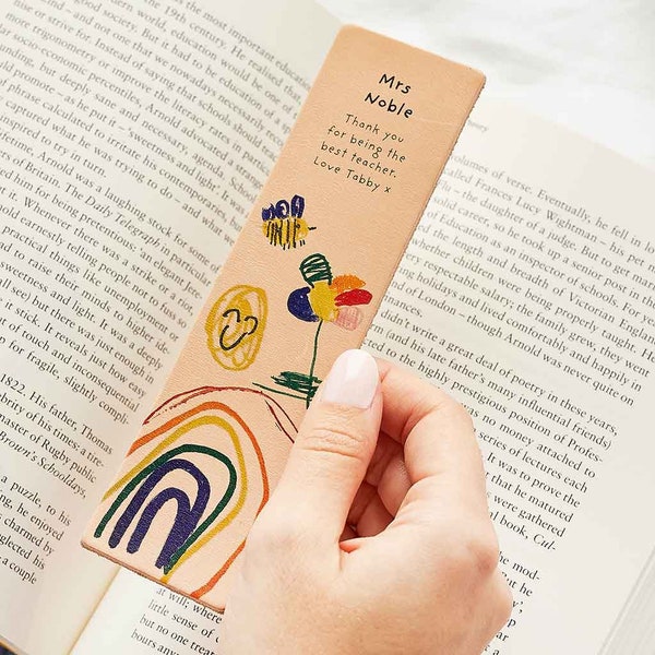 Personalised Child's Drawing Leather Bookmark | Personalized Kid's Artwork Gift for Mum, Grandma, Teacher | Mother's Day Gift from Children