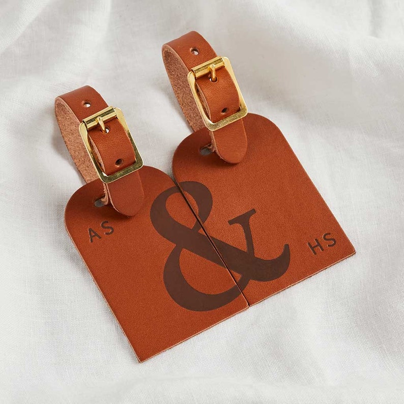 Personalised Couples Leather Luggage Tag Set  His & Hers image 1