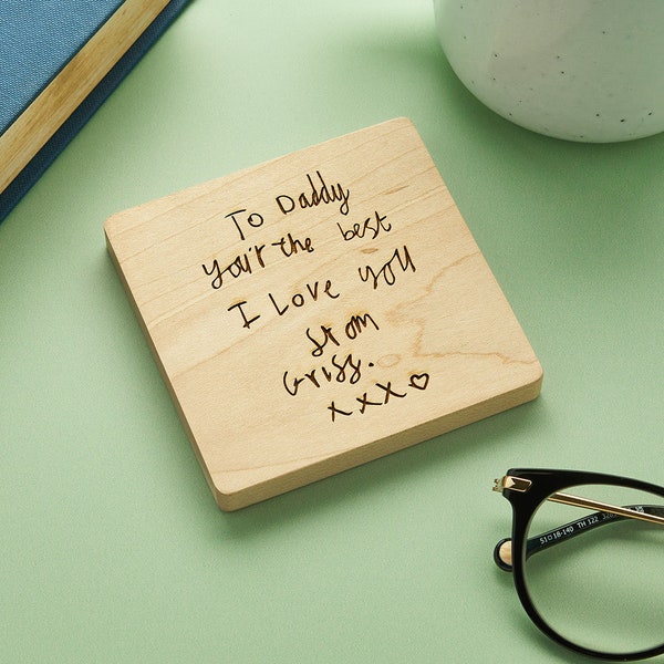 Personalised Wooden Handwriting Coaster | Kid’s Handwriting Personalized | Keepsake Gift Idea for Father’s Day with Handwritten Message