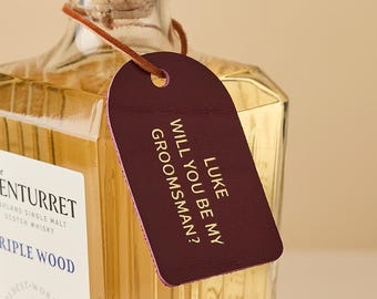 Personalised Leather Bottle Label - Groomsman Gift *US TARIFFS COVERED*