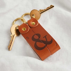 Personalised Couples Leather Keyring Set | Matching Pair of Keychains for Valentine's Day Gift, His and Hers Set of Two, Ampersand Initials