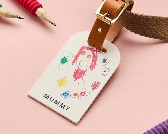 Personalised Child's Drawing Leather Luggage Tag