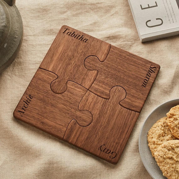 Personalised Wood Set of Four Coasters. Personalized Four Piece