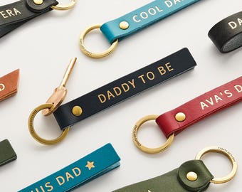 Personalized Daddy to Be Leather Keychain - Father's Day Gift for Expectant Dad