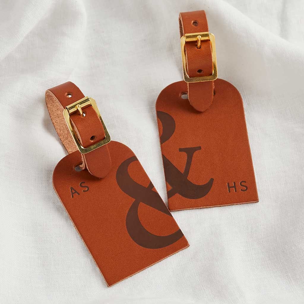 Orange leather sales luggage tag