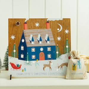 Personalised Christmas House Reusable Advent Calendar | Wooden Refillable Advent Calendar for Kids | Advent Countdown Calendar with Names