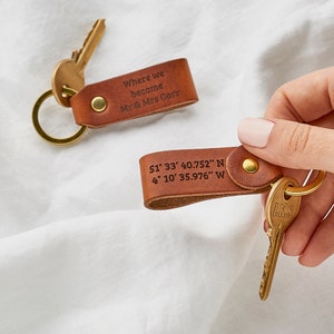 Personalised Leather Keyring Set. Personalized Set Of Two Keychains. Wedding Gift for couples. Third Anniversary Leather Gift. Valentine's. image 1