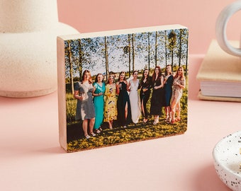 Personalised Full Photo Wooden Block - Small | Solid Wood Photo Desk Block for Portrait or Landscape Photos | Thoughtful Photo Gift Idea