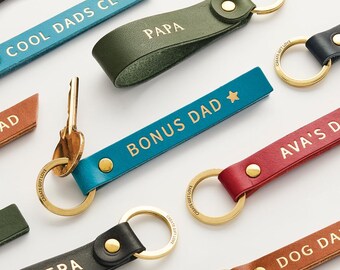 Personalized Step Dad Leather Keychain - Gift for Father's Day