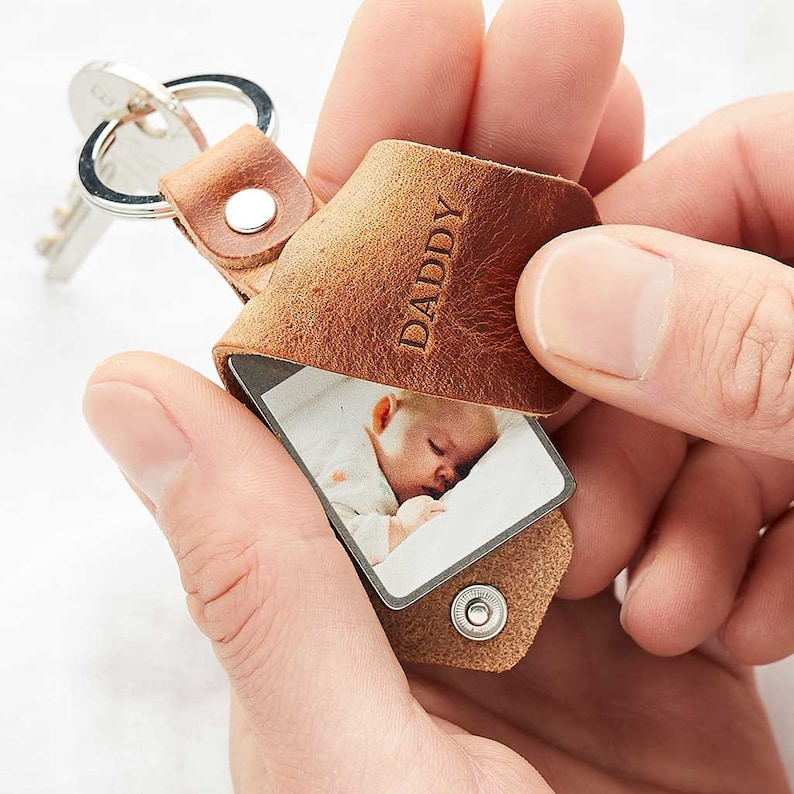 Personalised Photo Keyring in Leather Case 