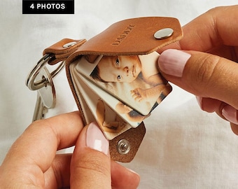 Llavero de cuero personalizado con varias fotos / Llavero de cuero con cuatro fotos Regalo personalizado / Llavero con foto para el Día del Padre / Fotos familiares