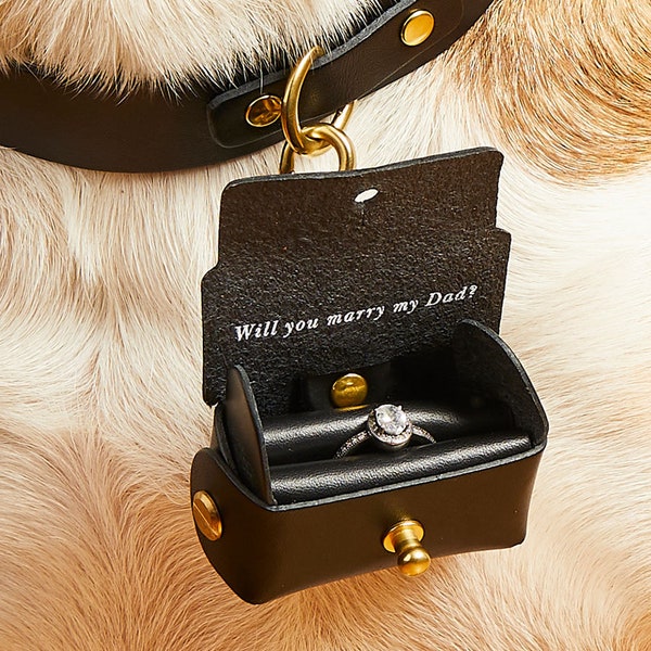 Pochette de bague de fiançailles de proposition de chien personnalisée | Idée de proposition d'animal de compagnie | Boîte à bagues en cuir pour proposer avec votre chien | Boîte à bagues pour collier de chien